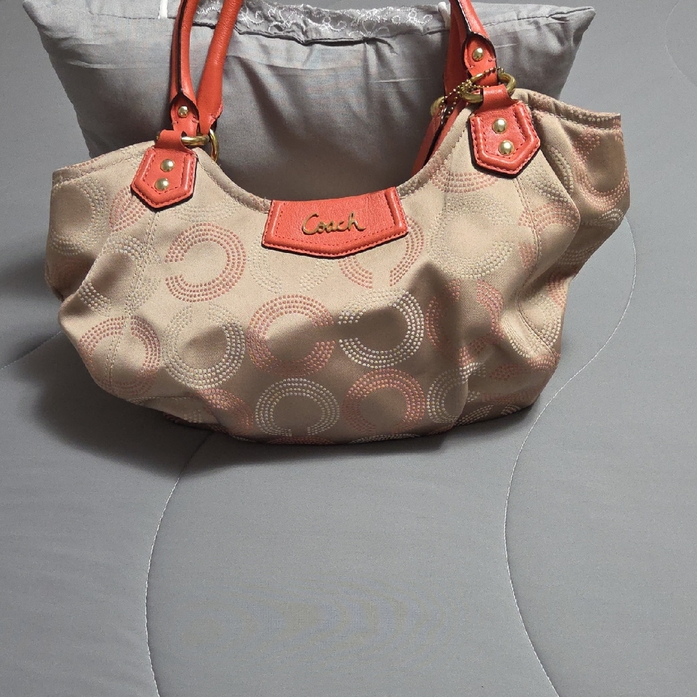 Coach Tan and Coral Shoulder Bag